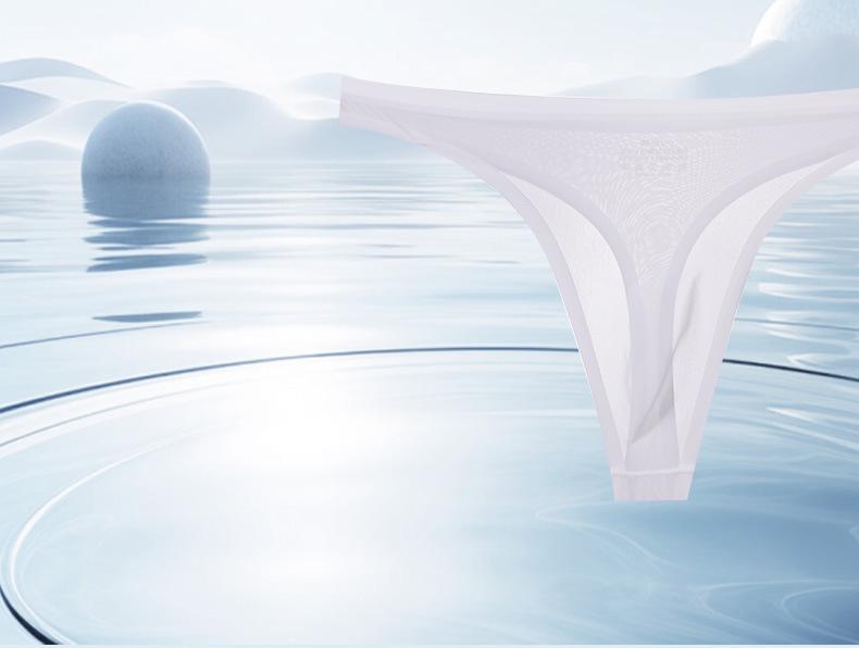 Men's Ultra-Thin Ice Silk Transparent Thong Underwear - Breathable, Sexy, and Comfortable for Summer.