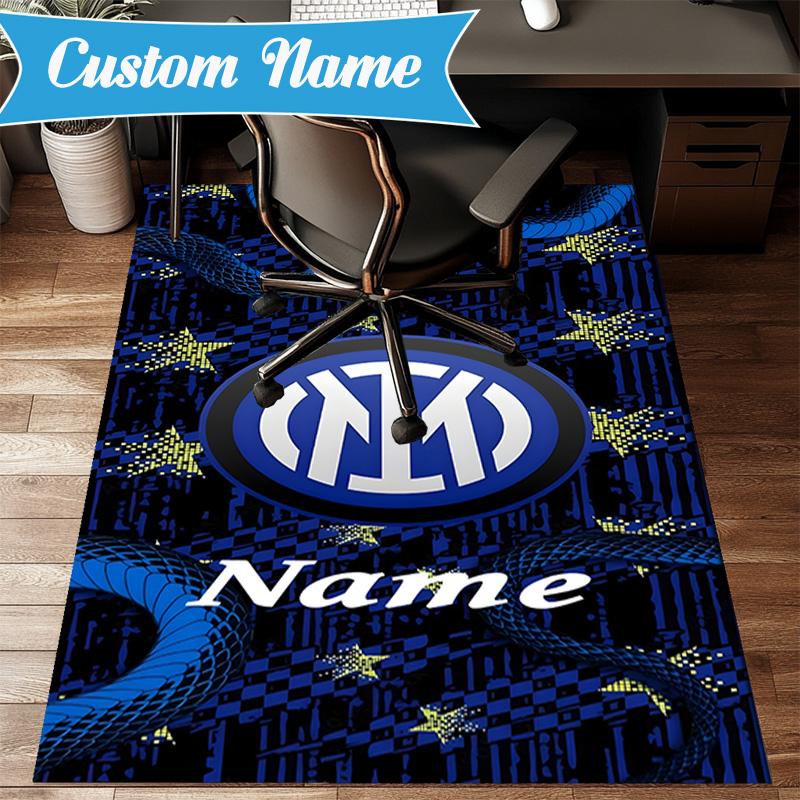 Custom Name Inter Milan Crest Rug Game Carpet, Floor Mat for Bedroom Living Room Entryway Rug, Home Decor Idea Gift for Christmas Birthday