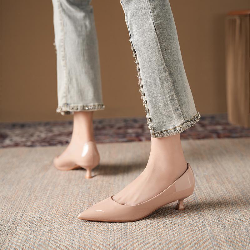 2025 New Spring and Autumn High Heels Women's Thin Heels Versatile Flight Attendant Office Black Work Shoes Ol Commuter Soft Sole Single Shoes