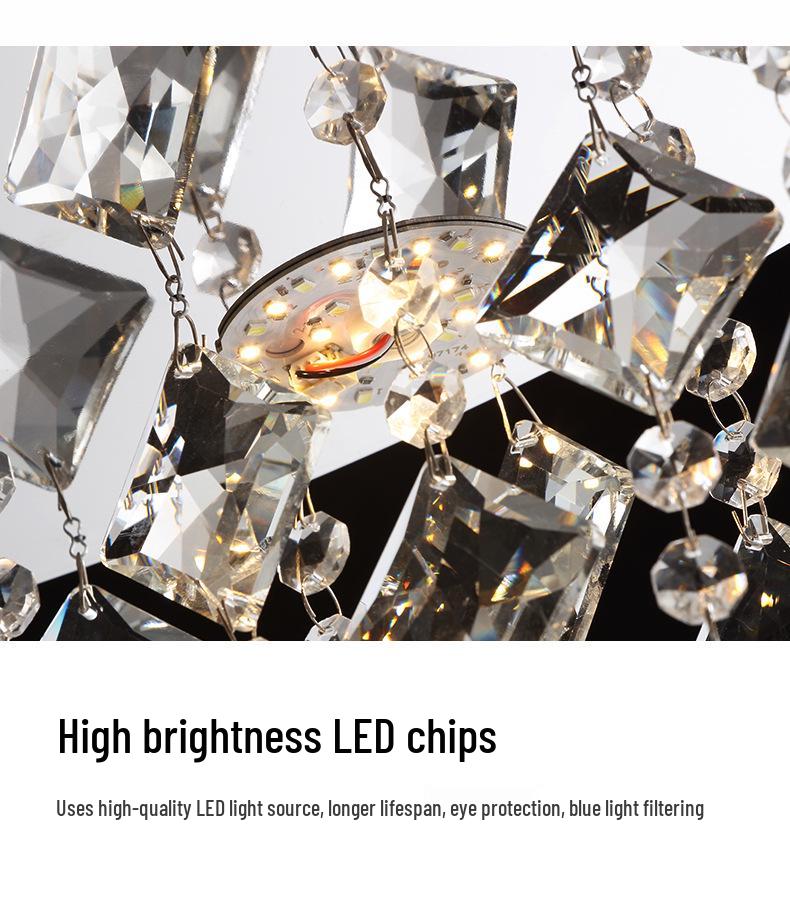 Luxurious French Crystal Ceiling Lamp - High-End Stainless Steel Round Fixture for Living Room or Master Bedroom.