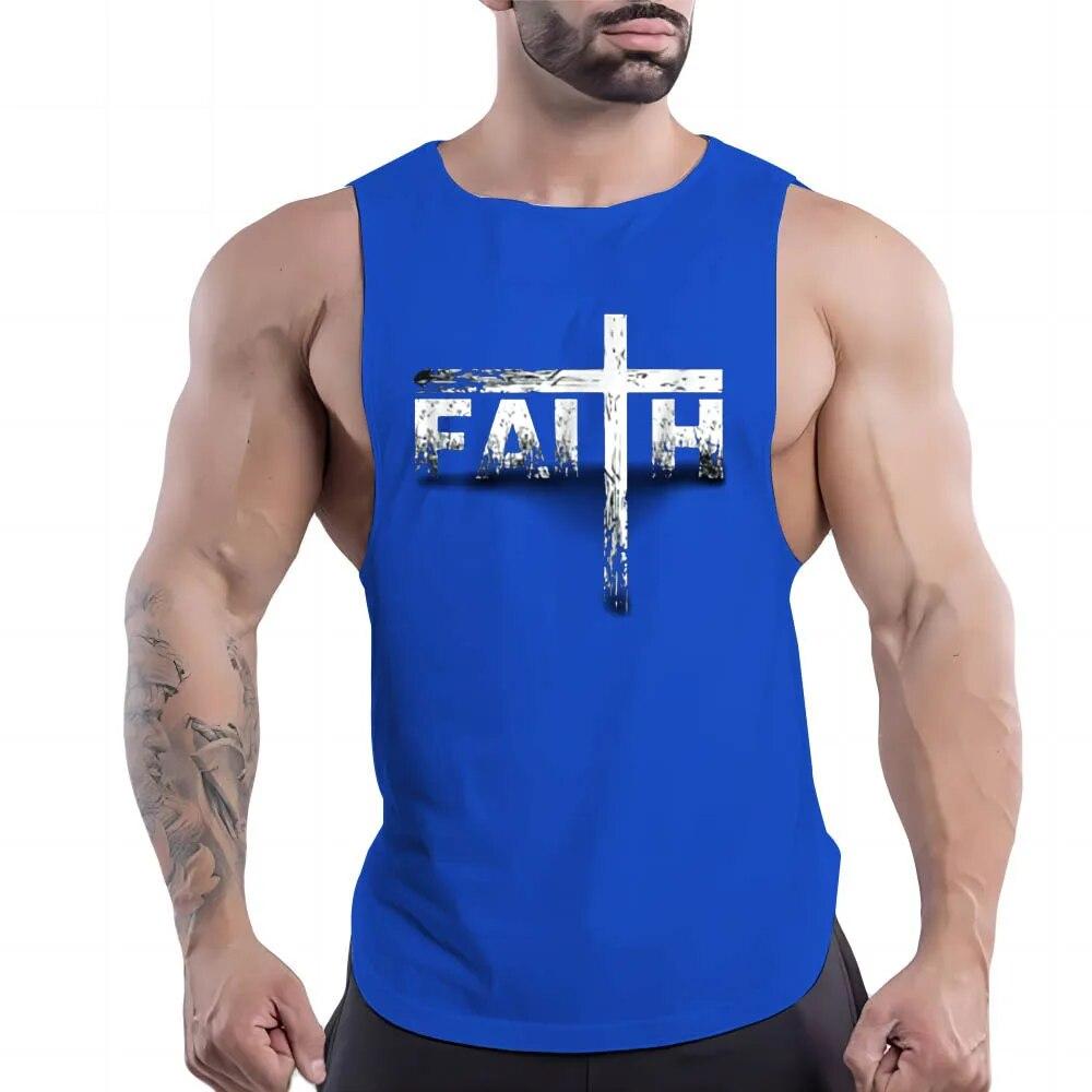 Four Seasons Adult Men'S Casual Sports Crew-Neck Vest Creative Alphabet 2d Print Simple Trend Breathable Sleeveless T-Shirt