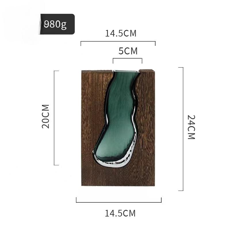 

New Chinese Style Solid Wood Glass Vase Home Designer Decoration Home Hotel Decoration High-end Soft Decoration Glass Wooden
