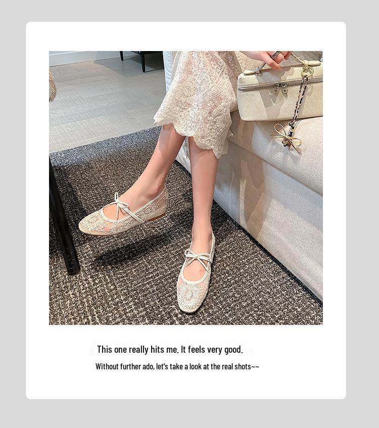 Grape Style Mesh Lace Bowknot Square Toe Hidden Heel Mary Jane Shoes for Women, Summer Collection