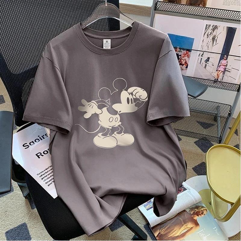American Retro Mickey Mouse Print Shortsleeved Loose Tshirt Unisexs and Womens Summer New Tops Ins Trendy Top Clothing