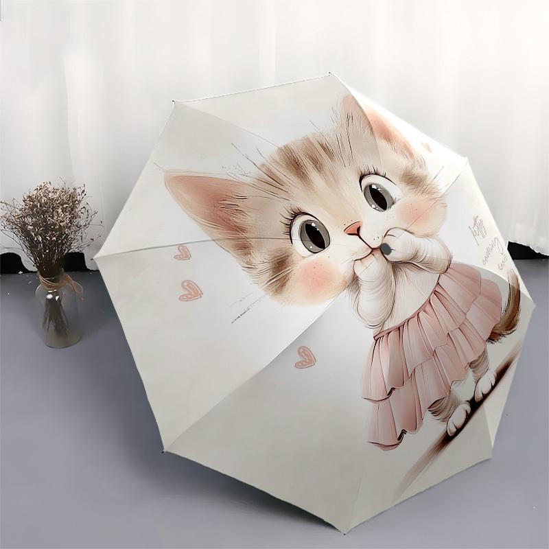 1pc Kitty in Pink Dress Umbrella with Plastic Handle, Suitable for All Seasons Outdoor PT413
