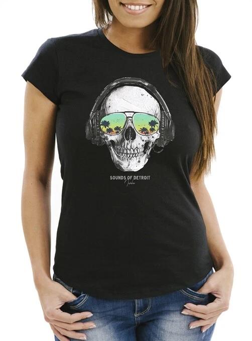 Women s T-Shirt Skull Headphones Music Party Skull Sunglasses Skull Sounds XXXL