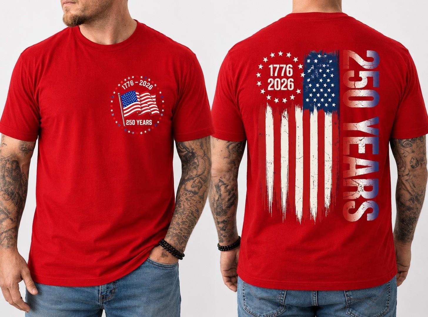 July 4th 250th Years Anniversary Front and Back T-Shirt, Independent Day Gift XL