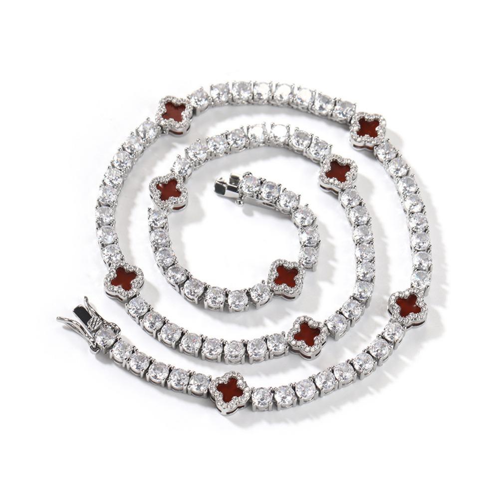 Wind Clover Diamond Tennis Chain Necklace Women's Delicate Premium Clavicle Chain Accessories Summer