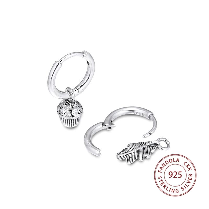Authentic 925 Sterling Silver Acorn & Leaf Hoop Earrings for Women Clear CZ Ear Rings Fashion Jewelry