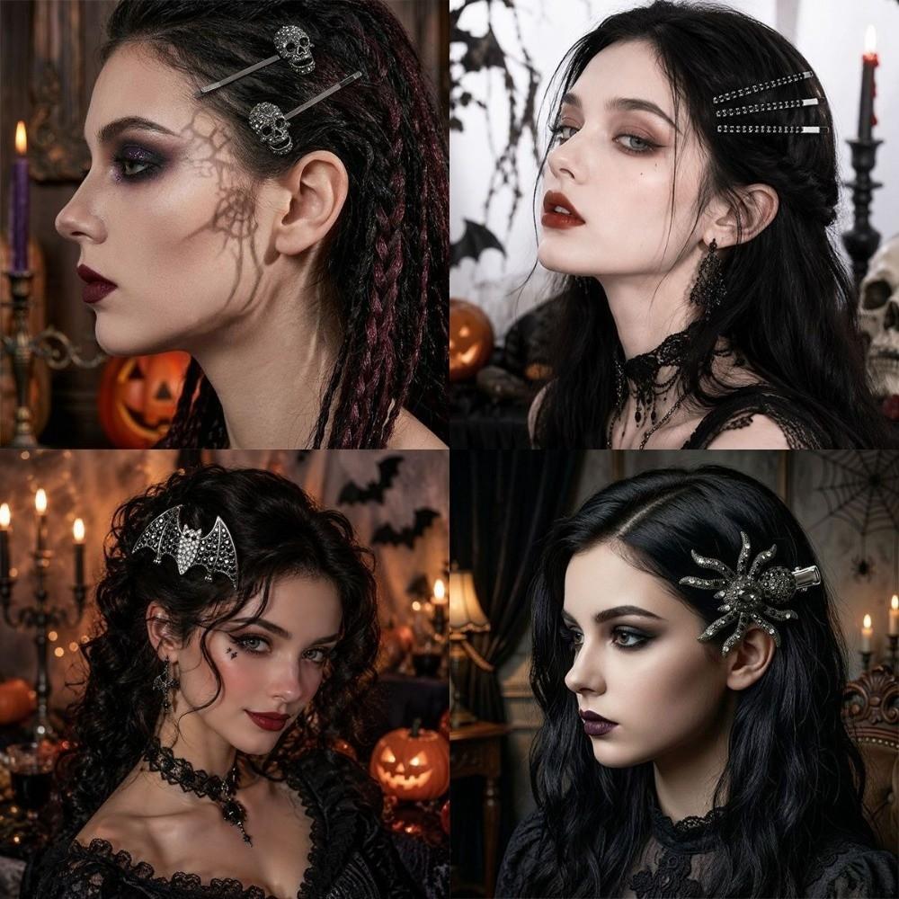 Spider Bangs Clip Black Halloween Hair Clips Creative Rhinestone Barrettes  Halloween Festival