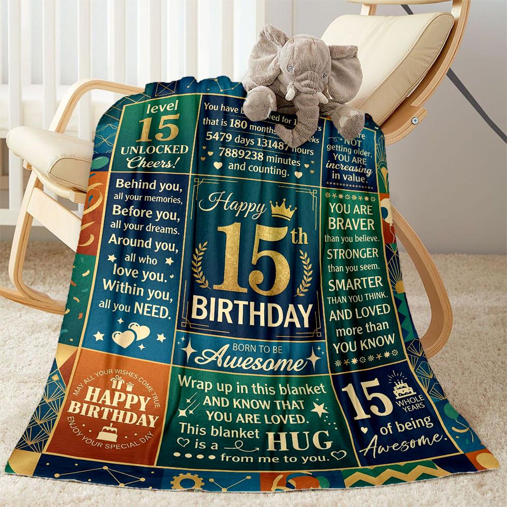 15th Birthday Celebration Flannel Blanket-Soft and Suitable for Sofas,Beds,Offices,Travel,All Seasons,Great Gift for Holidays and Birthdays.