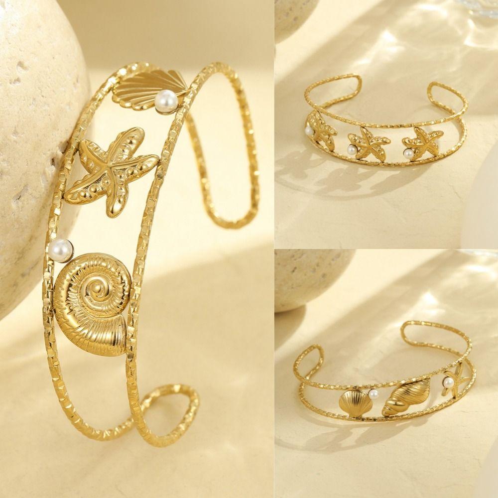 Ocean Series Open Wrist Jewelry Golden Summer Beach Bangle  Gifts for Women Girl