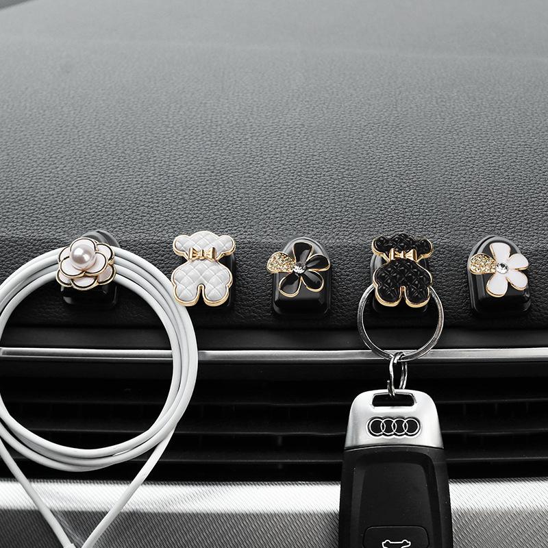 Mini Hook In The Car Center Console Seat Back Camellia, Bear, Multi-functional Storage ABS Data Cable Small Hook Auto