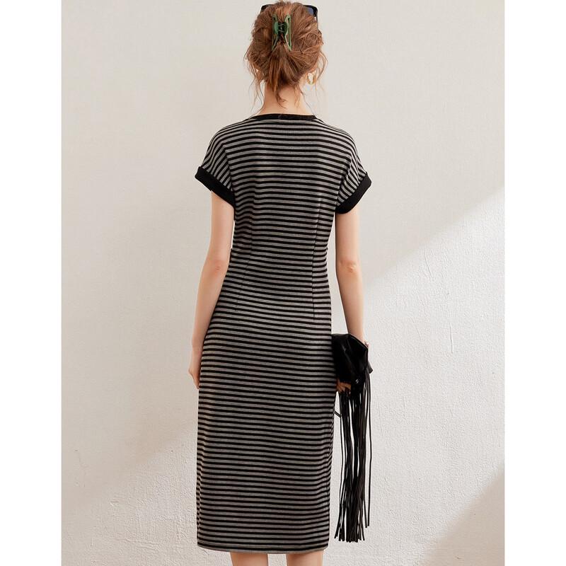 Bailuyu Gestreiftes Patchwork A-Linienkleid