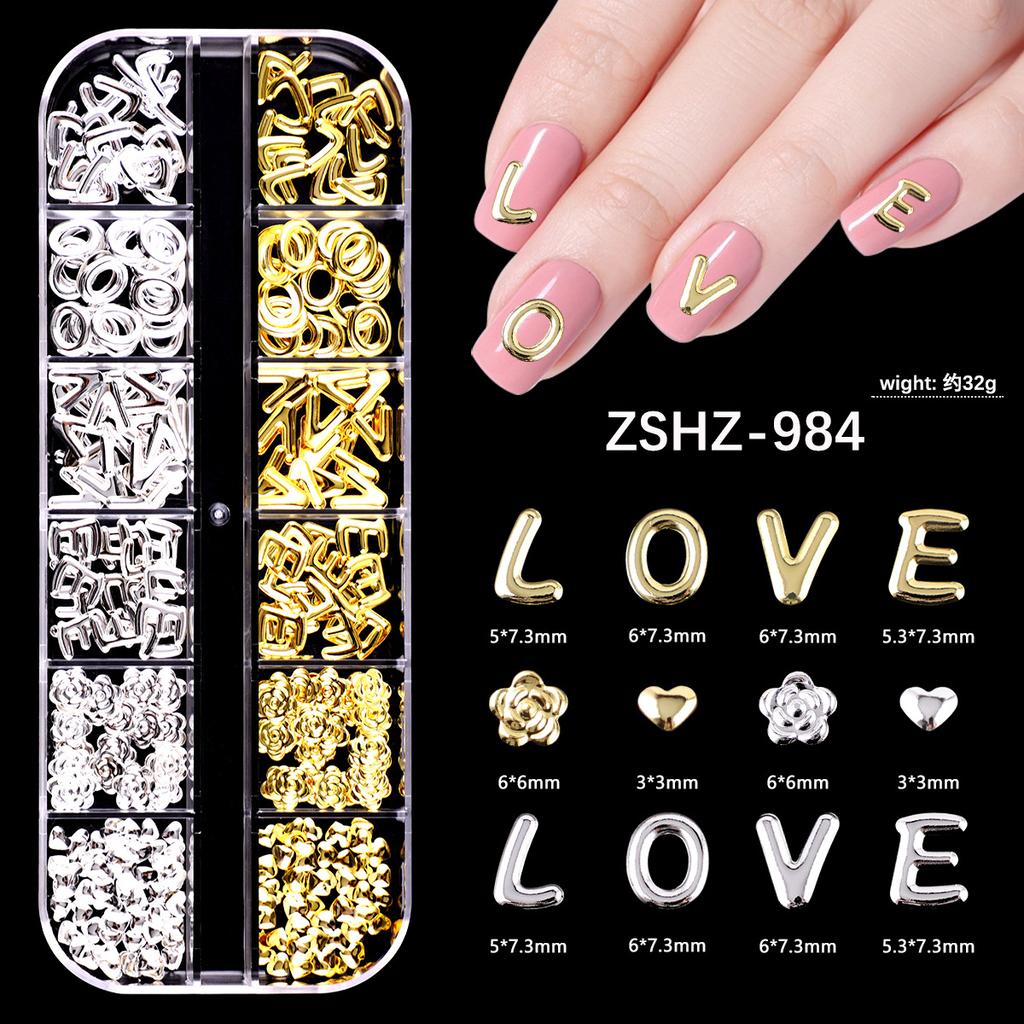 Japanese Bow Strip Box, Gold And Silver Nail Art Rivets, Half A Piece, Round Beads, Small Rice Grains, Butterfly Metal Nail Patch.