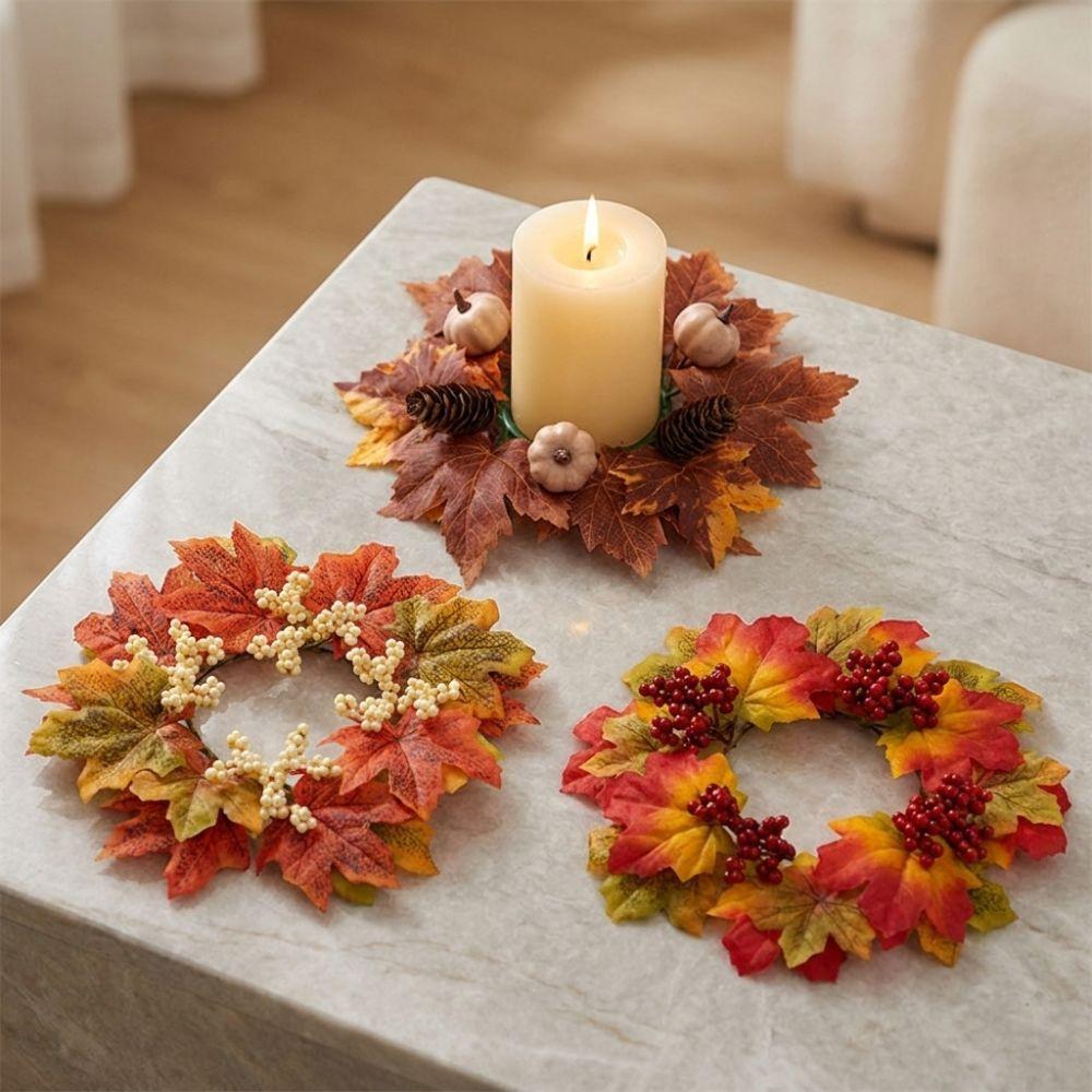 Simulation Artificial Maple Leaves Garland Sunflowers Maple Candle Holder  Fireplace Window