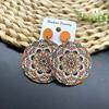 Ethnic Vintage Round Printed Wooden Earrings for Women Simple Muticolor Flower Pattern Drop Earring Daily Party Jewelry