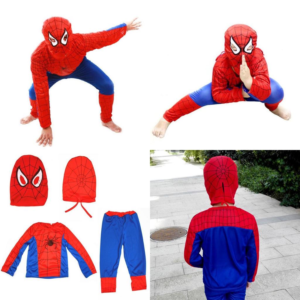 Fantástico Conjunto de Fantasia Infantil Estampado do Homem-Aranha Para Halloween e Festas
