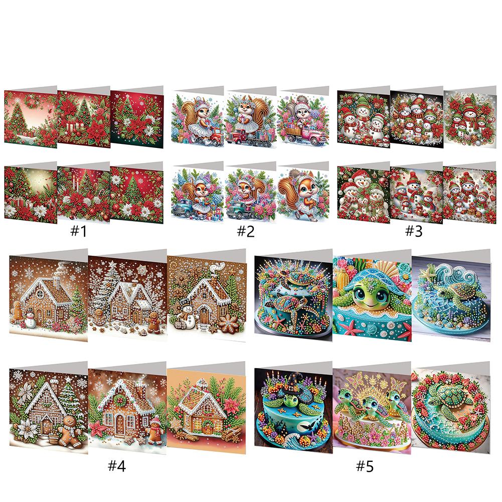 6PCS DIY Rhinestone Diamond Art Mosaic Postcards Diamond Art Handmade Cards for Xmas Birthdays Thanksgiving & Special Occasion