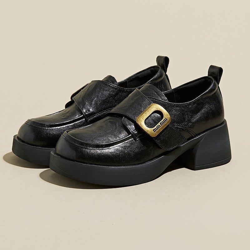 Internet celebrities with the same loafers women's Velcro 2025 autumn new thick-soled British style women's shoes thick heel loafers small leather sh