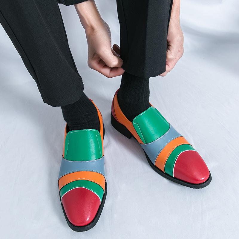 Large Size Men's Shoes Four Seasons New Casual Leather Shoes Fashion Men's British Style Color Matching Wedding Groom Wedding Shoes