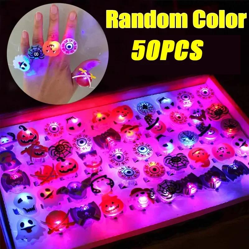 Halloween Light Up Glowing Rings 50PCS Halloween Party Favors LED Rings Flashing Glowing Finger Rings Fun Toys for Kids Adults