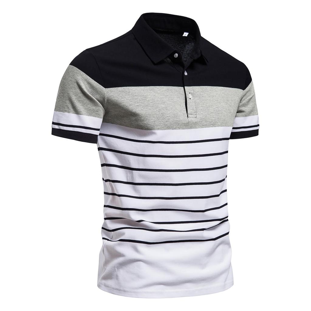 Men's Shirt Fashion Color Blocking Casual Lapel Short-sleeved T-shirt Men