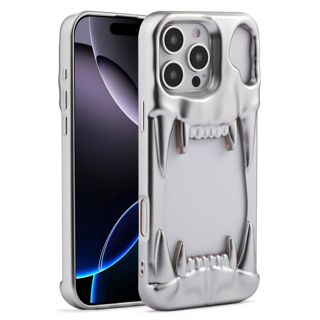 Luxury Cut-Out Plating Hollow Tiger Tooth Skull Case For iPhone 17 Air 16 15 14 Plus 13 12 Pro Max 11 Cooling Shockproof Cover