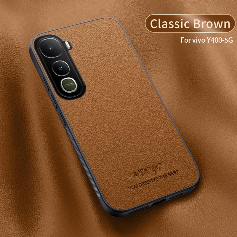 

Luxury Business Leather Soft Frame Magnetic Cover For VIVO Y400 VIVOY400 5G Phone Cases Capa vivo Y400 5G коричневый
