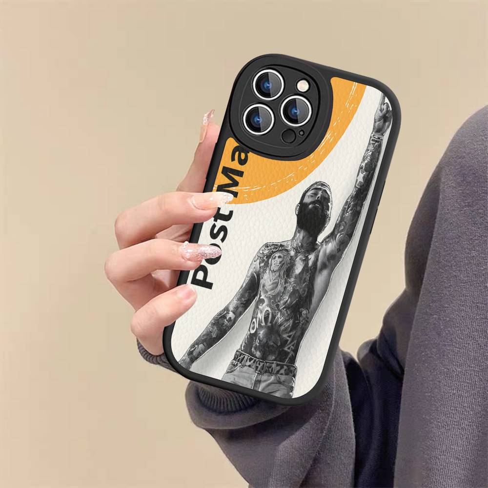 P-post M-Malones singer For iPhone 16 15 14 16E 13 12 11 Pro Max Plus Phone Leather Case
