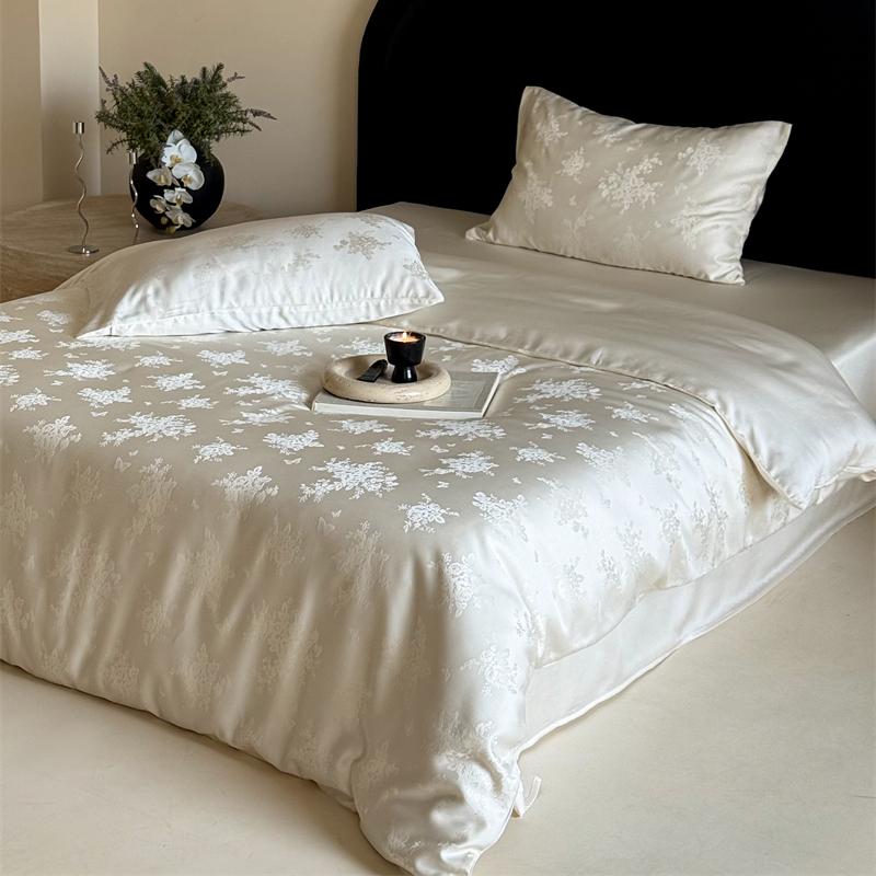 Light Luxury 60 Orchid Essence Tencel Jacquard Lyocell Four Piece Set [Xianbenna/White Tea]