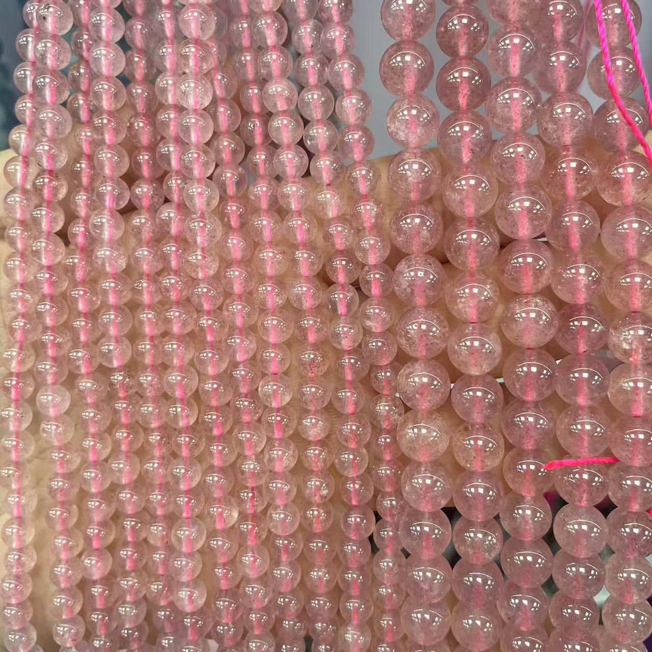 

6-12mm Natural Strawberry Quartz Round Beads, Light Ice-Transparent, for DIY Bracelets & Necklaces. 6mm, approx. 38cm кварц/суничний