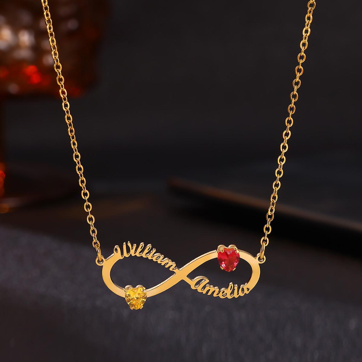 

Personalized Infinity Loop Name Necklace Birthstone Stainless Steel Nameplated Romantic Choker Custom Jewelry Gift Women Mama Silver