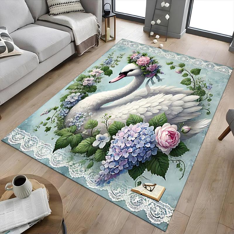 1PC Swan Flowers Anti-slip carpet, suitable for Office, bedroomand playrooms. It can also be used as a sofa footrest cover-R56