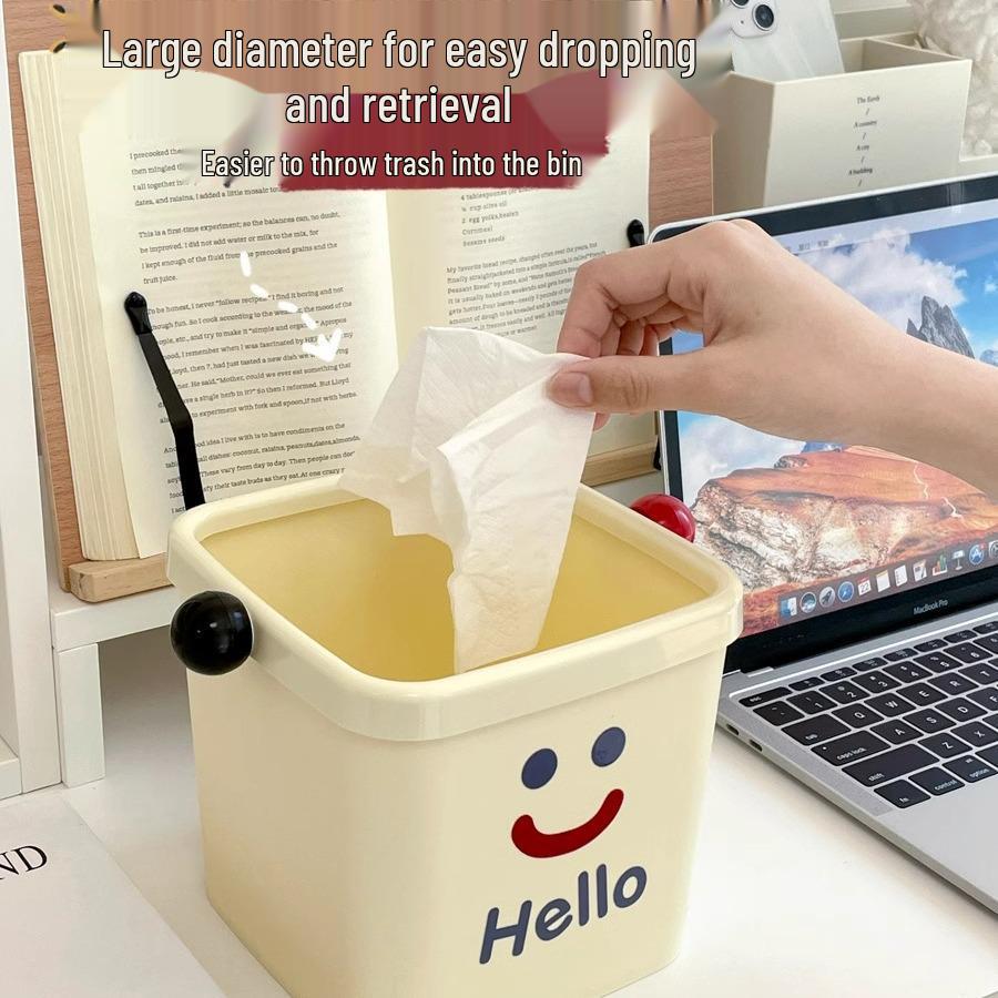 Mini Cute Desktop Trash Can with Lid Ring for Dorm, Living Room, or Office