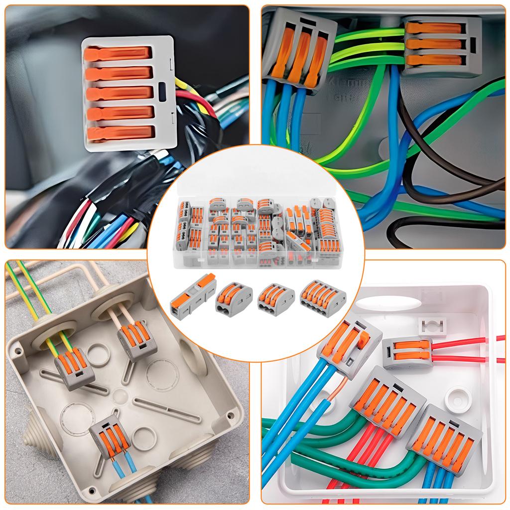 58PCS Wire Connectors Electrical ConnectorBlocks 2/3/5 Way Cable Lever Nut Assortment Conductor Terminal Block Quick Spring Conn