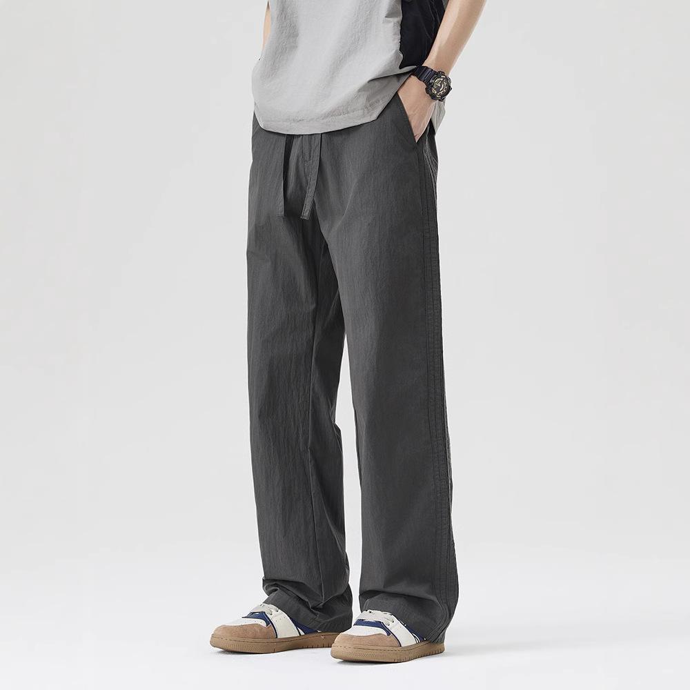 Summer thin ice silk casual pants men's loose straight large size trendy brand Japanese quick-drying wide-leg men's pants