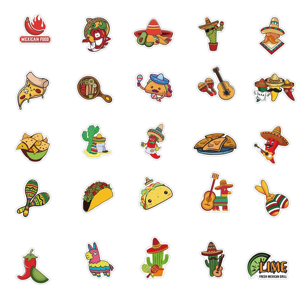 10/50Pcs Mexican-style Food Stickers Graffiti Stickers for DIY Luggage Laptop Skateboard Motorcycle Bicycle Stickers