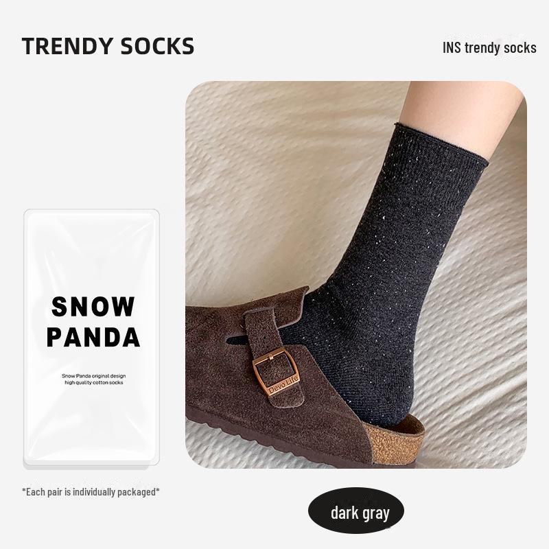 Korean Maillard Women's Thick Warm Mid-Tube Socks - Autumn/Winter Solid Color Striped Design.