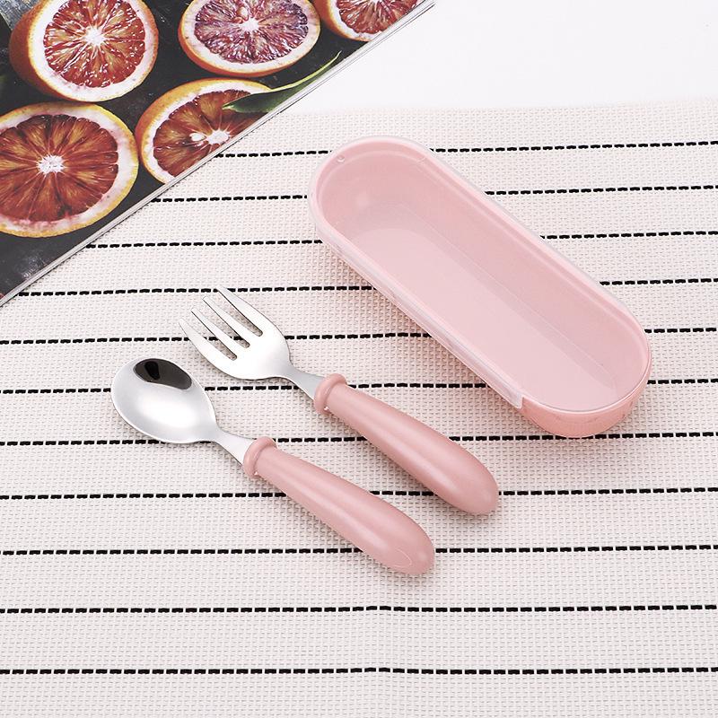 Cartoon Stainless Steel Children's Cutlery Set - Fork & Spoon with Round Handles, Gift for Mother & Baby, Birthday Gift