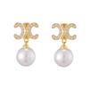 Elegant Pearl Earrings with French Double C Design and S925 Silver Needle