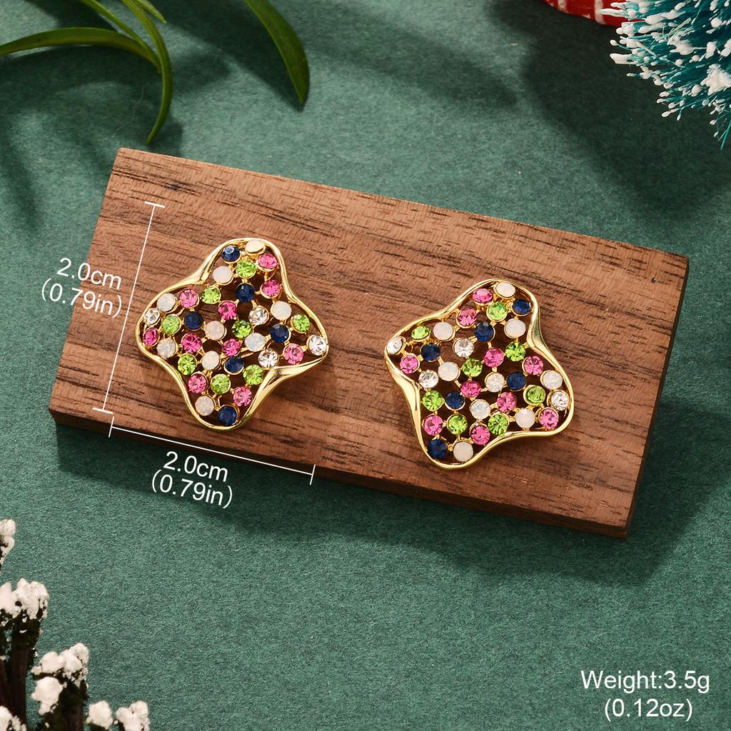 Color Personalized European and American Style Earrings Love Geometric Zircon Christmas Color Retention Earrings Creative Stud Earrings