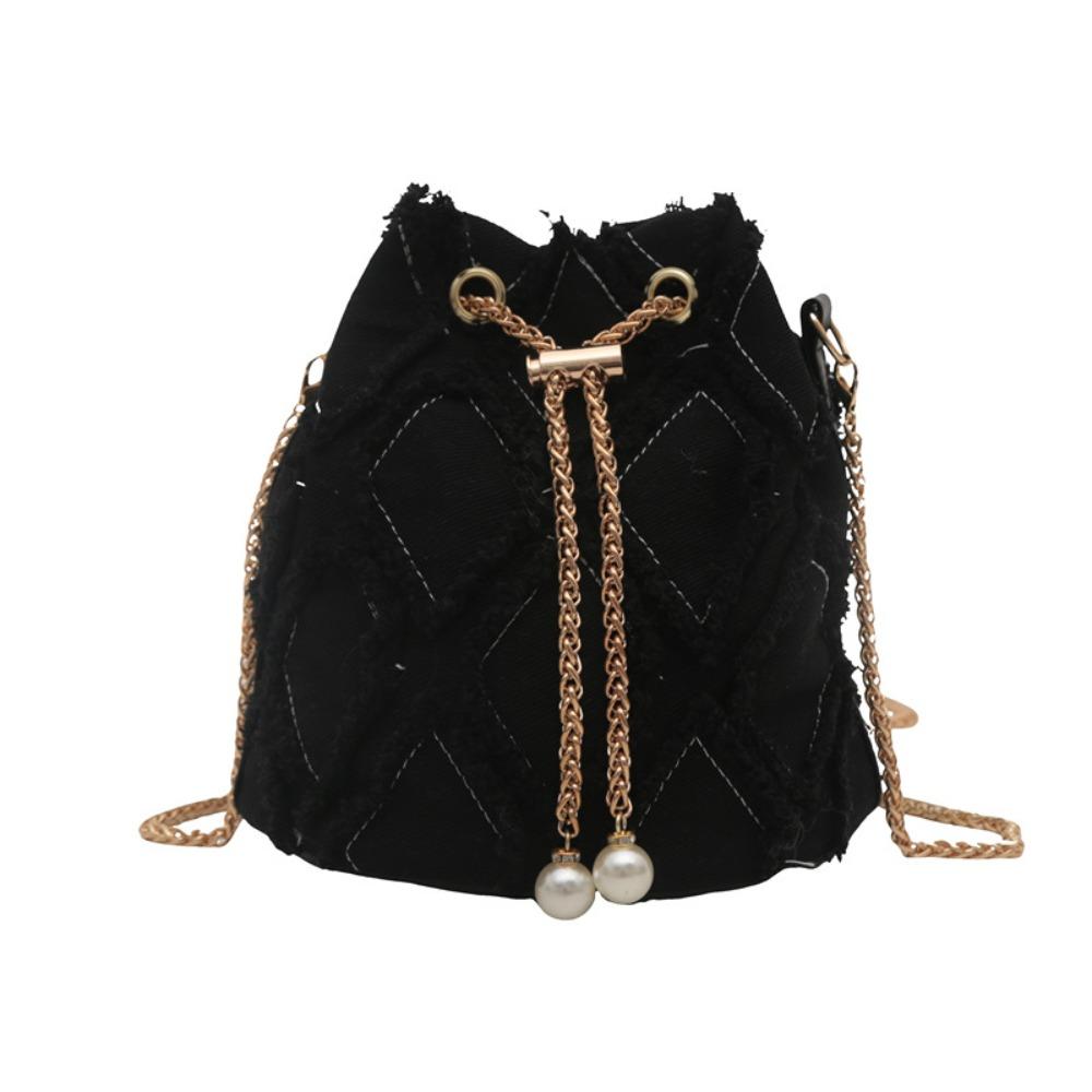 Chain Tassel Denim Crossbody Bag Handbag Cloth Shoulder Bag Elegant Denim Bucket Bag Wedding