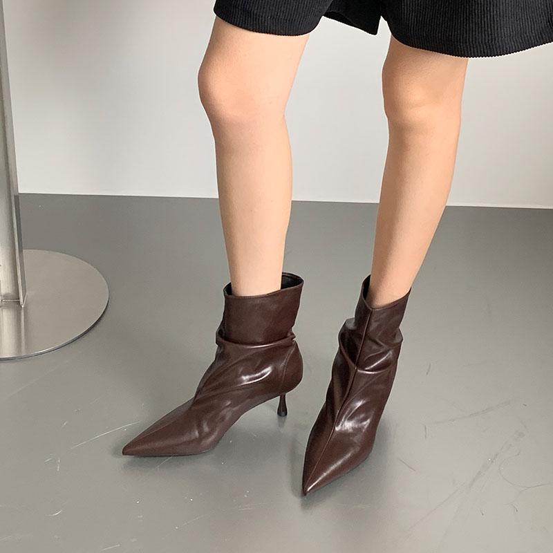 Fashion Heels Footwear Pointed Toe Ladies Ankle Modern Boots Shoes Fashion Pleated Women Short Boots Female Slip On Shoes Pumps
