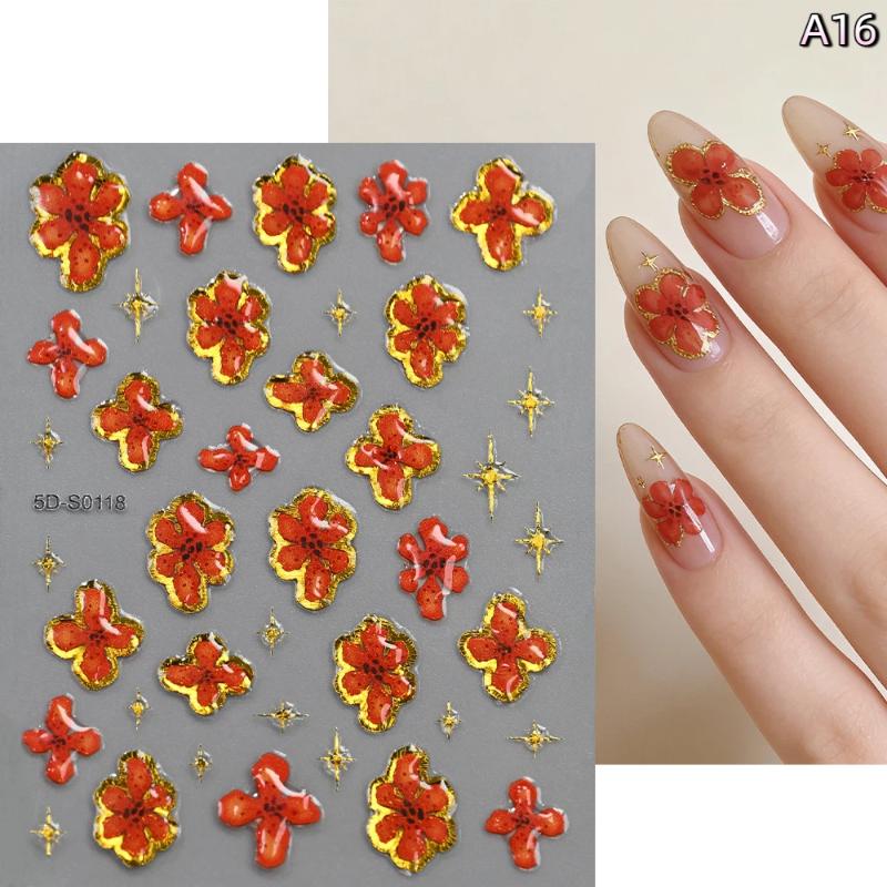 Blossom Floral Nail Stickers Bronzing 5D Spring Summer Petal Nail Appliques Flowers Nail Charms DIY For Manicure Decoration