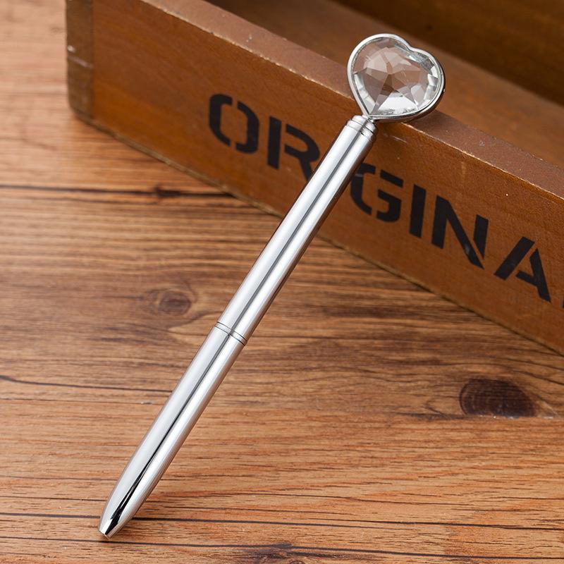 Kawaii Crystal Ballpoint Pen Fashion Girl Heart Shape Large Diamond Metal Pen
