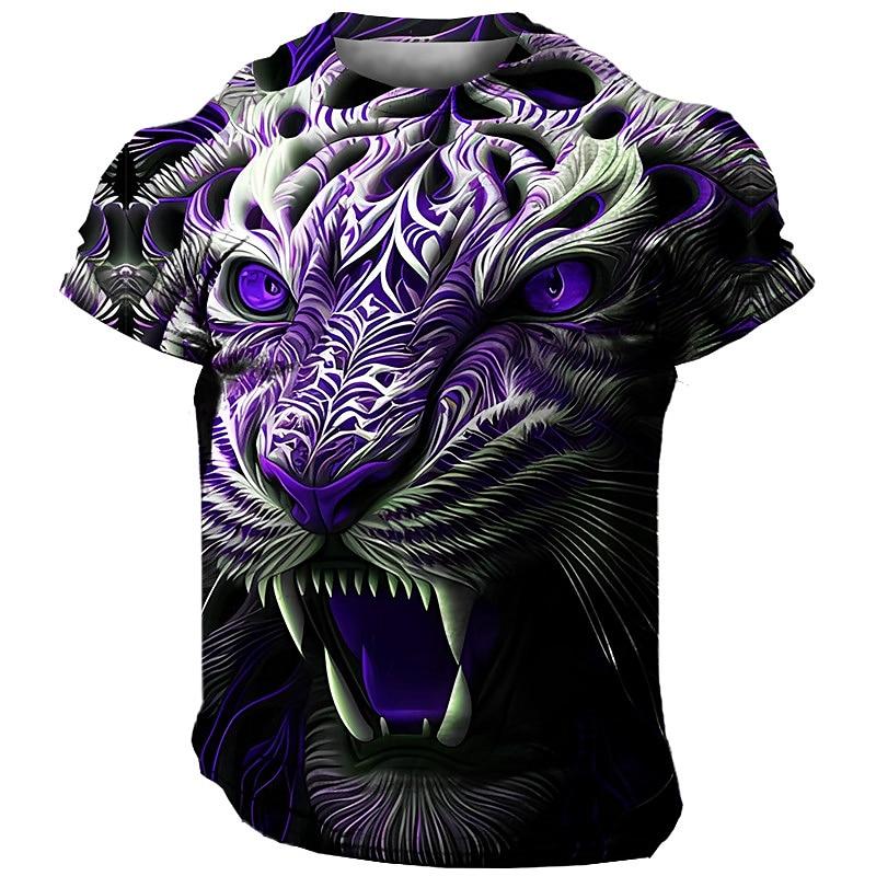 Animal Men'S T-Shirt 3d Tiger Print Fierce Beast Men Clothing Summer Casual Short Sleeved Street Cool Tops Tee Oversized T Shirt