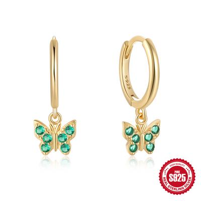 S925 Pure Super Fairy Cute Butterfly Diamond Colored Vitality Earrings Earrings Earrings