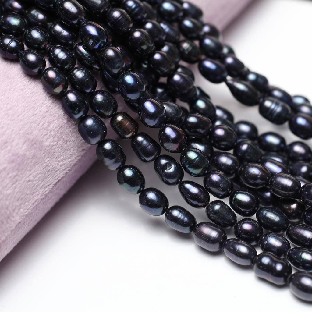 Boho Handmade Rice Pearl, Black Natural Freshwater Pearls Beads for Jewelry Making DIY Necklace Accessories, Mother's Day Crafts 36cm