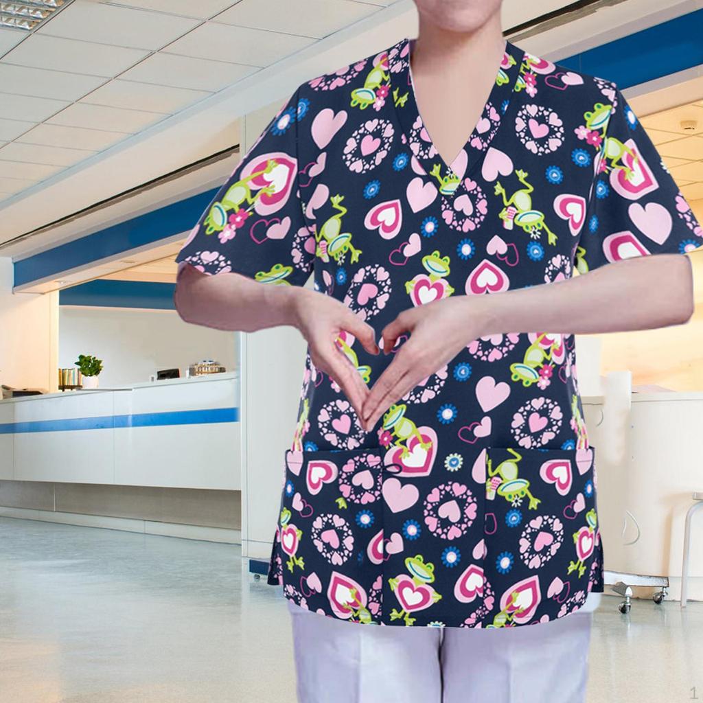Women's V Neck Scrub Shirt Breathable Workwear Nurse Work Uniform Nursing Top for Women